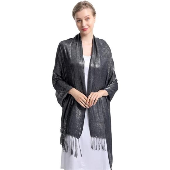 Sparkly Metallic Shawls Wraps, Silver Grey - Picture 5 of 6